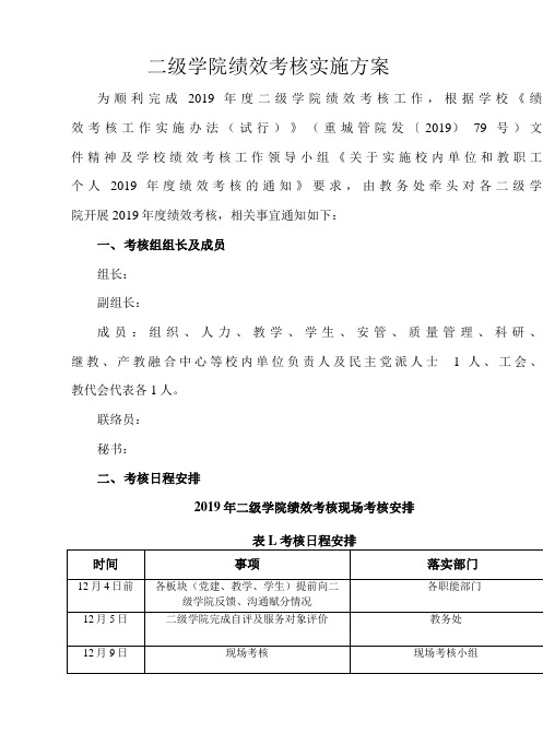 二级学院绩效考核实施方案