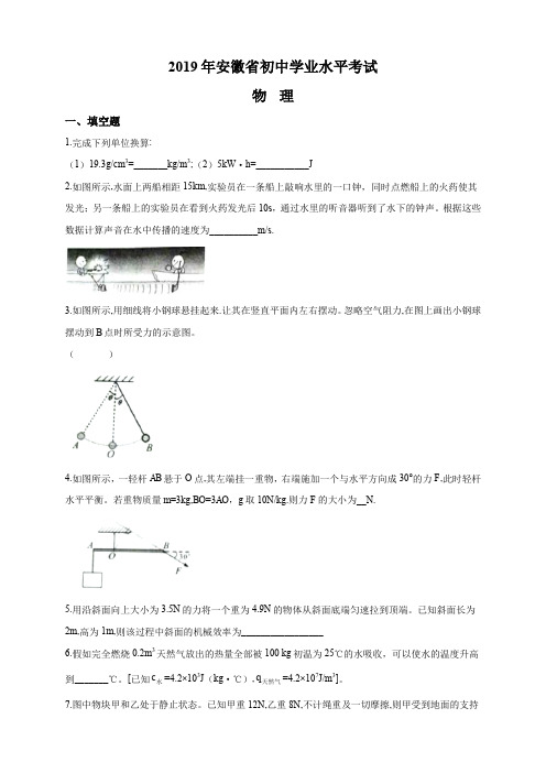 2019年安徽中考物理真题(原卷+解析版)真题含答案