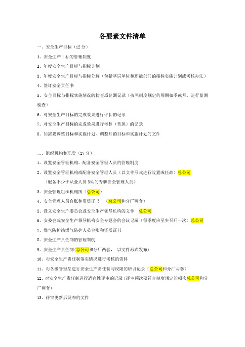 标准化各要素文件清单