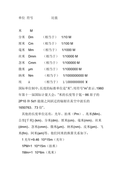 长度单位 符号           比值