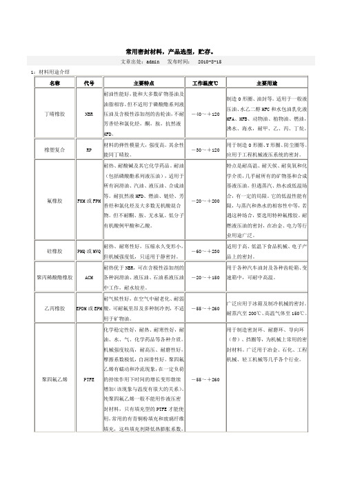 常用密封材料_产品选型_贮存