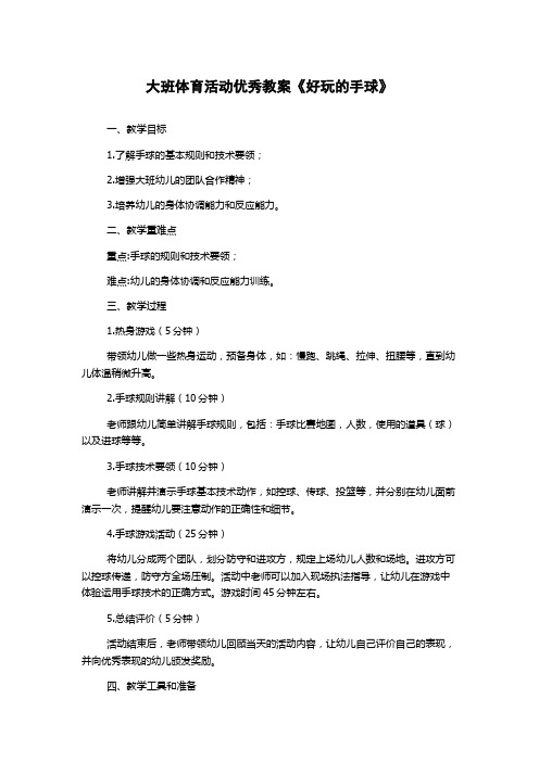 大班体育活动优秀教案《好玩的手球》