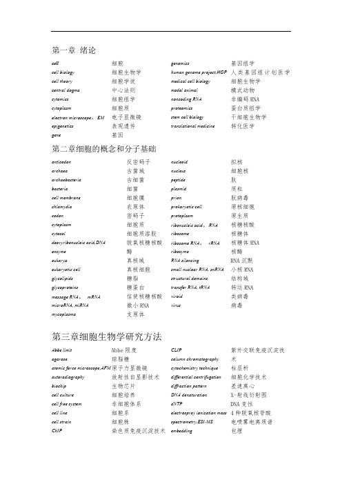 医学细胞生物学英译汉总结