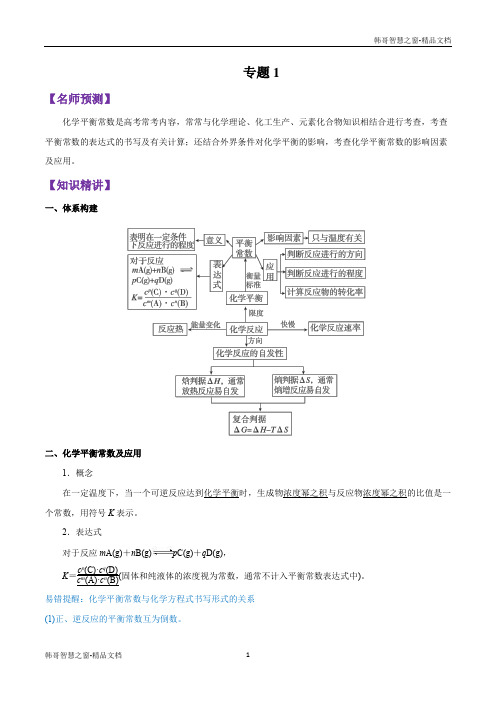 化学平衡常数  化学反应进行方向-巅峰冲刺山东省2020年高考化学一轮考点扫描(解析版)