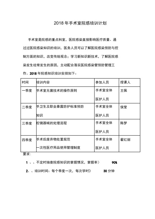 手术室院感培训计划