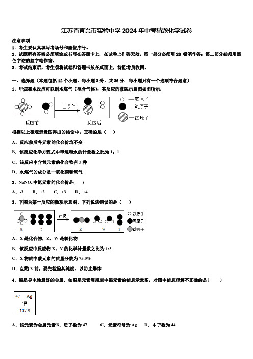 江苏省宜兴市实验中学2024年中考猜题化学试卷含解析