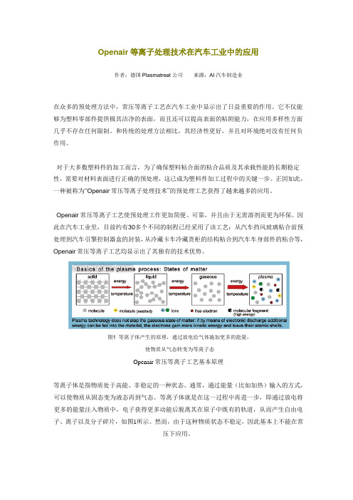 最新等离子处理技术在汽车工业中的应用上课讲义