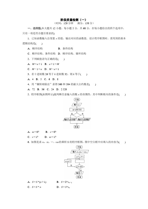 2017-2018学年人教A版必修三阶段质量检测数学试卷(一)含解析(数学试卷 新课标人教版)