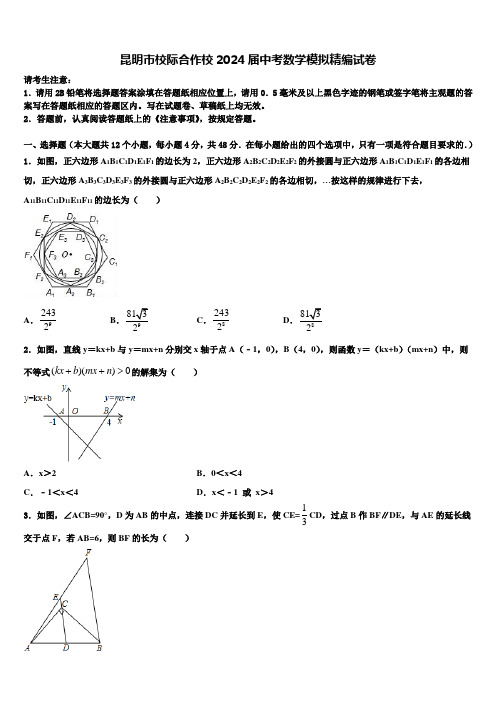 昆明市校际合作校2024届中考数学模拟精编试卷含解析