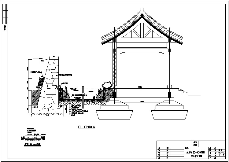 【CAD图纸】中心公园展区规划设计施工图07挡土墙C-C剖面图、步石做法详图(精美图例)