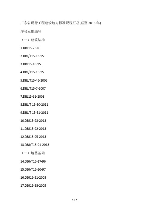 现行广东省工程建设地方标准规范汇总(更新至2013,共73本)