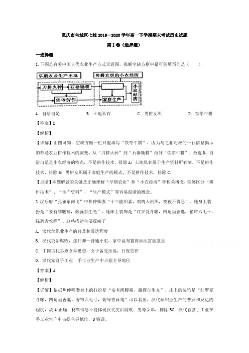 重庆市主城区七校2019-2020学年高一下学期期末考试历史试题 Word版含解析