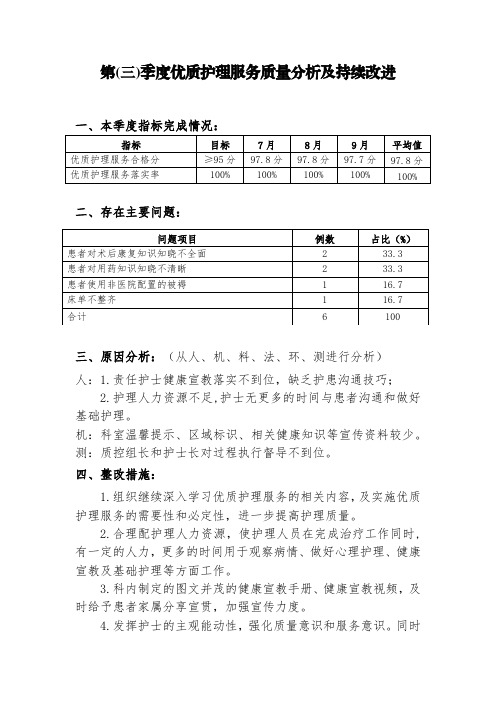 2、优质护理服务质控分析及持续改进记录