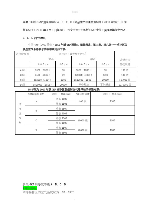 新版GMP洁净度等级A、B、C、D