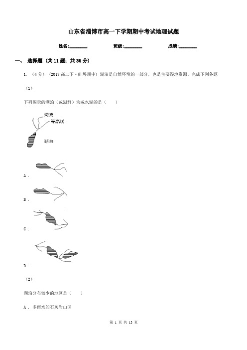 山东省淄博市高一下学期期中考试地理试题