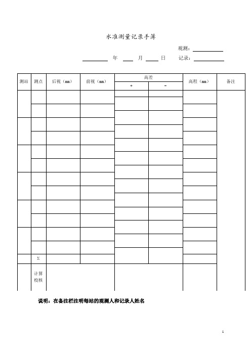 水准测量外业、内业记录计算表