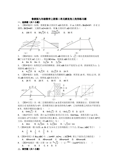 鲁教版九年级数学上册第2单元解直角三角形练习题