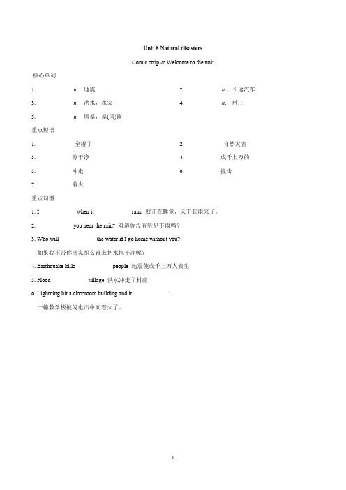 牛津译林版八年级英语上册 Unit 8 Natural disasters 一课一练(基础)(含答案)