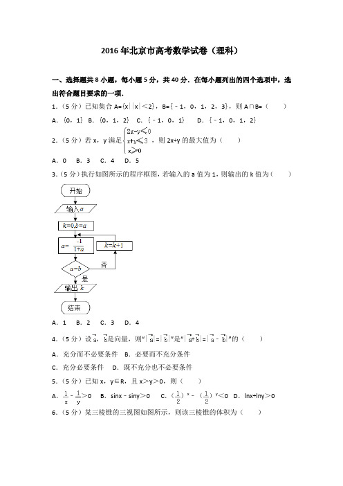 2016年北京市高考数学试卷(理科)