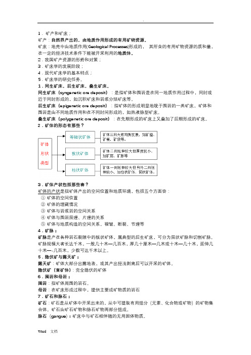 矿床学复习题