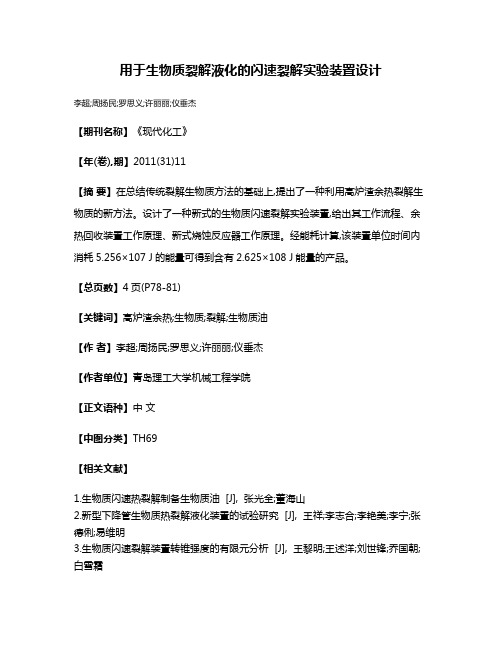 用于生物质裂解液化的闪速裂解实验装置设计