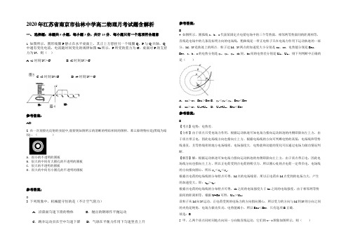 2020年江苏省南京市仙林中学高二物理月考试题含解析