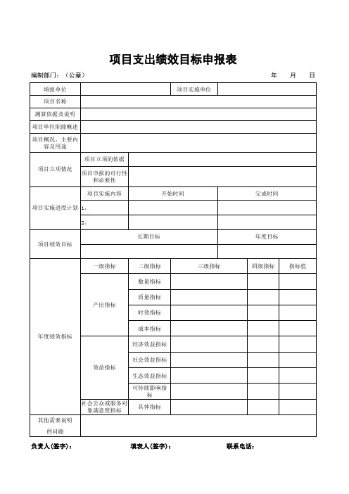 项目支出绩效目标申报表