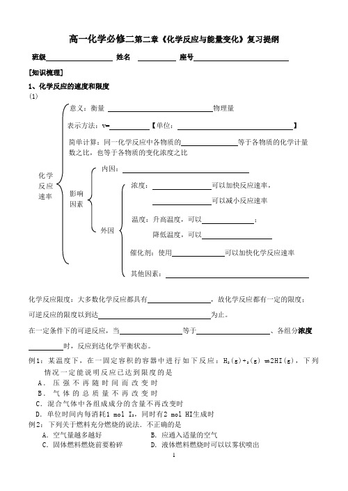 高一化学必修二专题2化学反应与能量变化复习