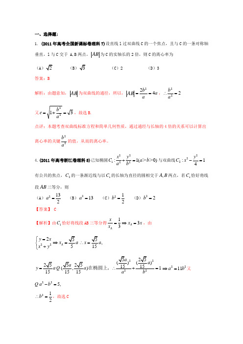 备战2012高考数学(理)最新专题冲刺之圆锥曲线(2)