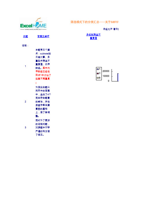 筛选模式下的分类汇总——关于SUBTOTAL的多维计算和多级别(多重条件)筛选不重复值E