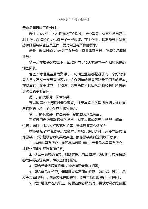 营业员月目标工作计划