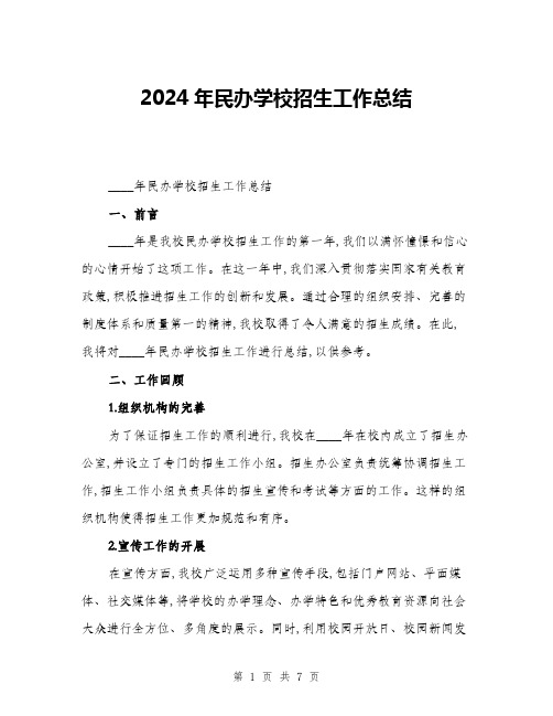 2024年民办学校招生工作总结(二篇)