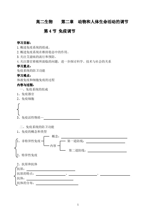 高二生物 第二章 动物和人体生命活动的调节