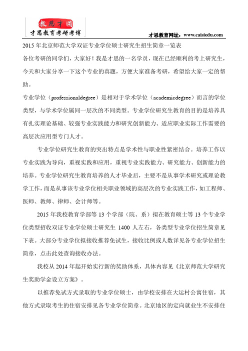 2015年北京师范大学专业型研究生招生简章