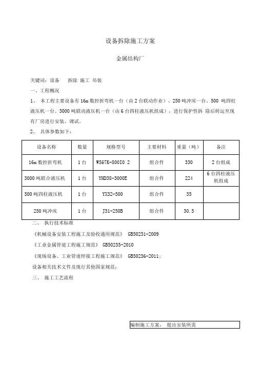 设备拆除工程施工方案