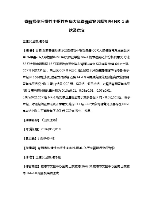 脊髓损伤后慢性中枢性疼痛大鼠脊髓背角浅层组织NR-1表达及意义