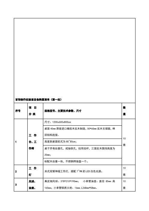 首饰制作实验室设备购置清单(第一批)