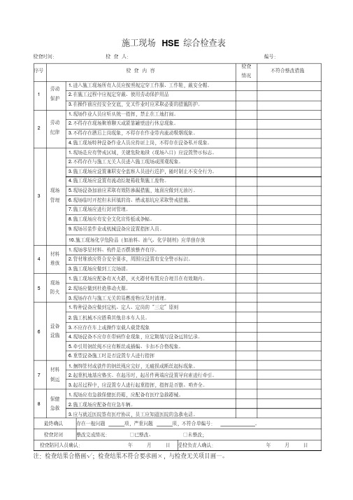 施工现场HSE检查表资料