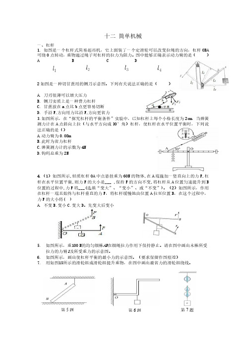 初二物理--杠杆、滑轮、斜面习题