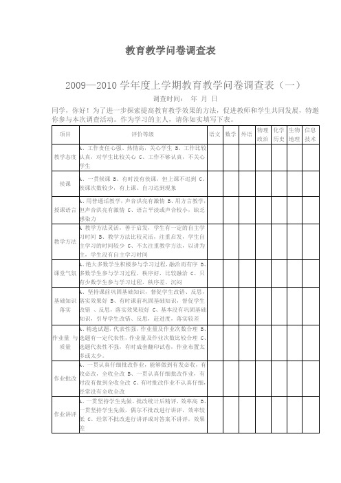 教育教学问卷调查表