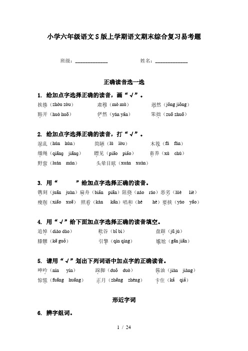 小学六年级语文S版上学期语文期末综合复习易考题