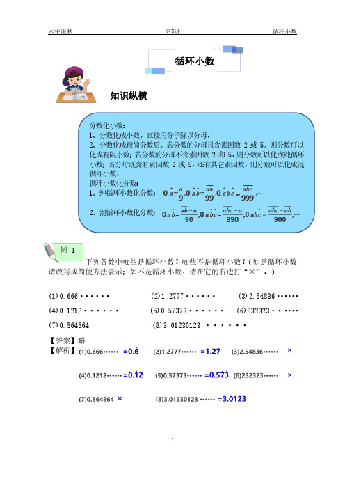 六年级秋 - 第5讲- 循环小数-教师版