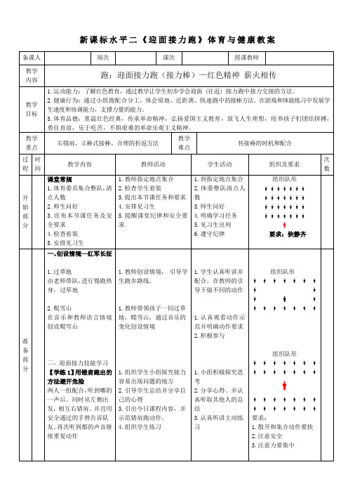 5水平二 跑 《迎面接力跑》 教案