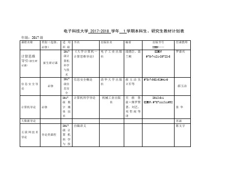 教材计划表(样表)-电子科技大学计算机学院