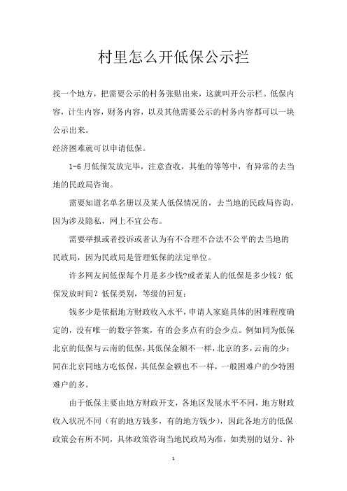 村里怎么开低保公示拦