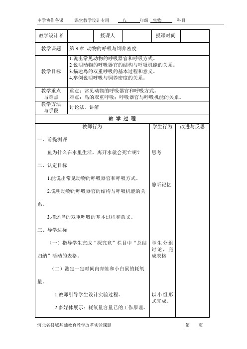 动物的呼吸与饲养密度