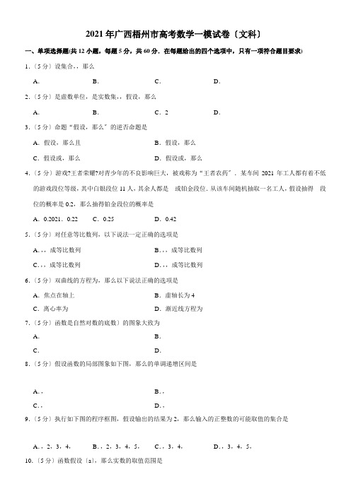 2022年 广西新数学一模试文科配套精选