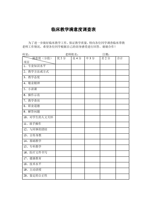 带教满意度调查表