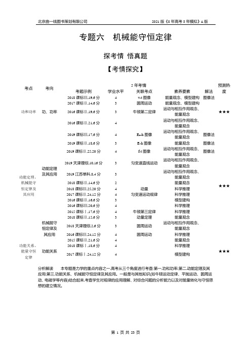 专题六 机械能守恒定律(试题部分)