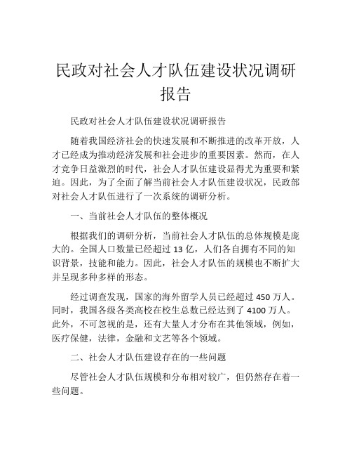 民政对社会人才队伍建设状况调研报告